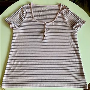 Old Navy Short Sleeve Pink & Navy Blue Striped Henley Top